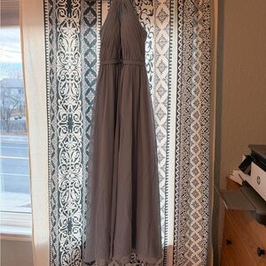 Azazie Dusty Blue Halter Bridesmaid Maxi Dress | Pleated Chiffon | Size A2